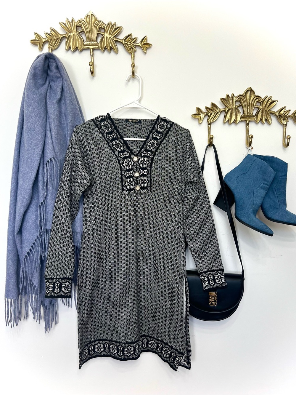 Sweater tunic dress w slits S